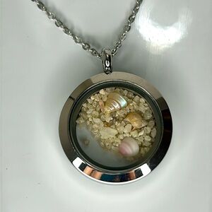 Handmade Stainless Steel Mermaid Beach Locket Necklace Seashells Sand Bohemian